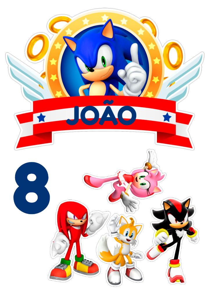 Topo de Bolo Sonic com Personagens para Editar Online Topo de Bolo Sonic com Personagens para Editar Online