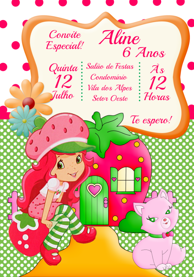 Convite de Aniversário Moranguinho Clássico para Editar Convite de Aniversário Moranguinho Clássico para Editar