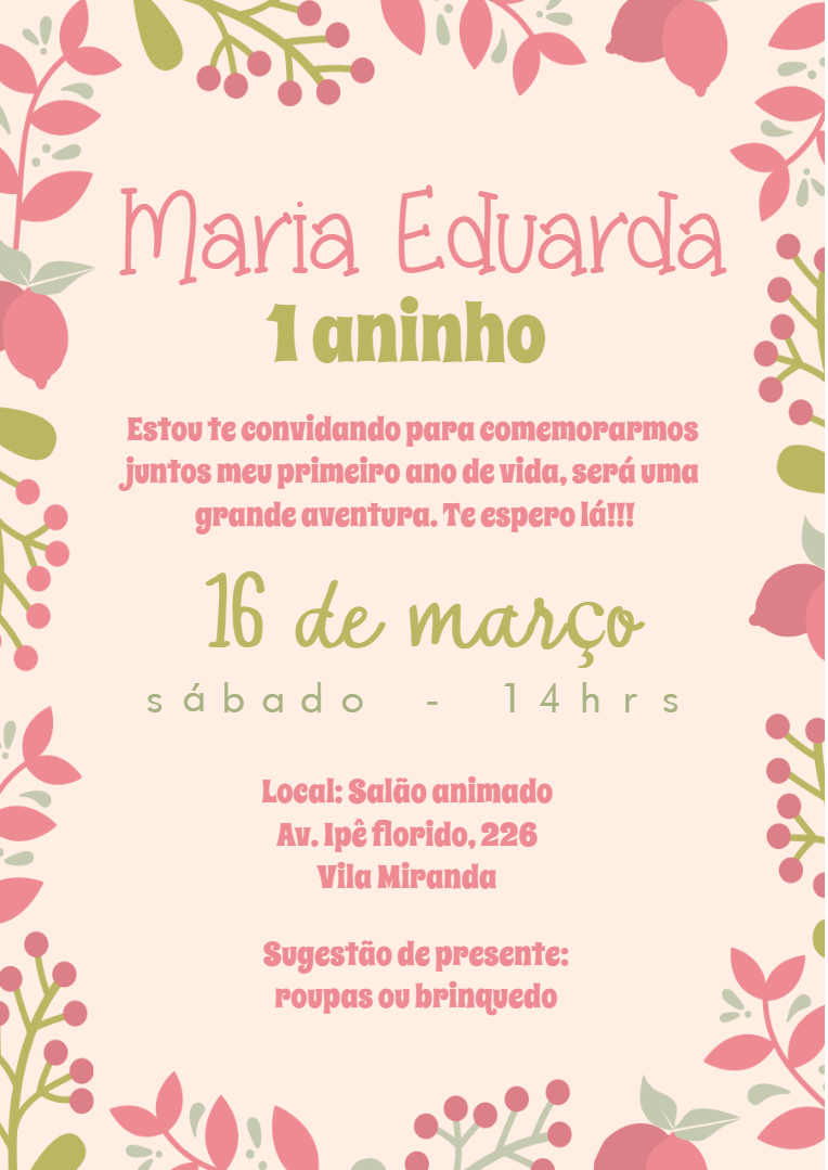 Convite Aniversário Jardim Encantado Floral para Editar Convite Aniversário Jardim Encantado Floral para Editar