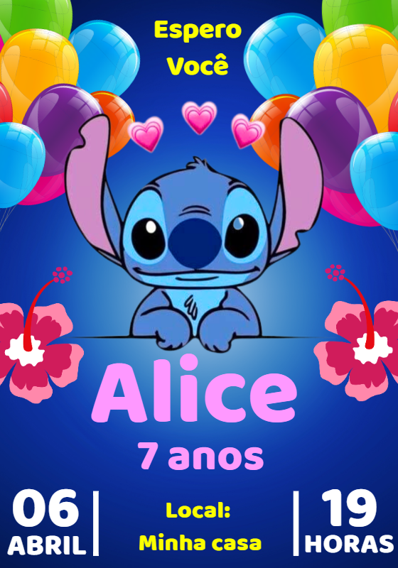 Convite de Aniversário Stitch para Editar e Imprimir Convite de Aniversário Stitch para Editar e Imprimir