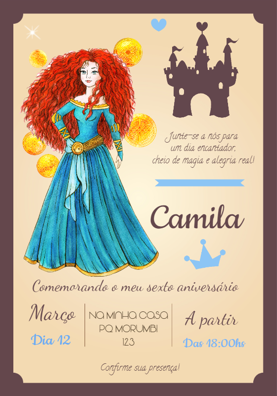 Convite Aniversário Princesa Valente para Editar Online Convite Aniversário Princesa Valente para Editar Online
