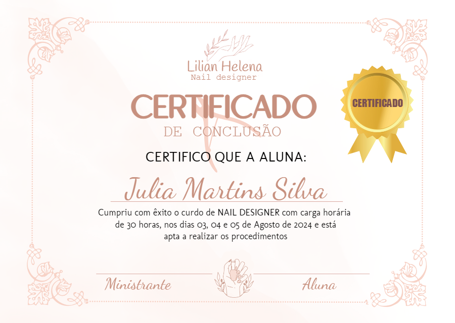 Certificado Profissional Nail Designer Editável Online Certificado Profissional Nail Designer Editável Online