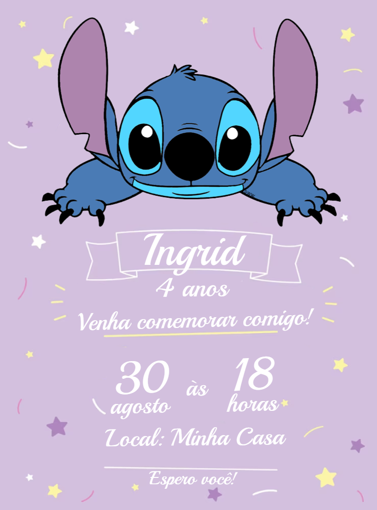 Convite de Aniversário do Stitch Editável Online Convite de Aniversário do Stitch Editável Online