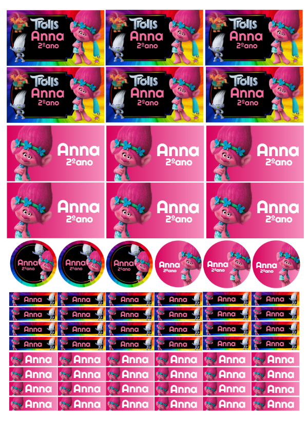 Etiqueta Escolar Trolls com Personagens para Editar Online Etiqueta Escolar Trolls com Personagens para Editar Online