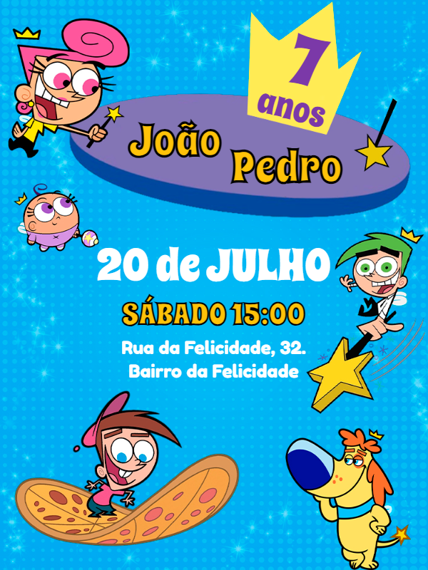 Convite Aniversário Padrinhos Mágicos para Editar Online Convite Aniversário Padrinhos Mágicos para Editar Online