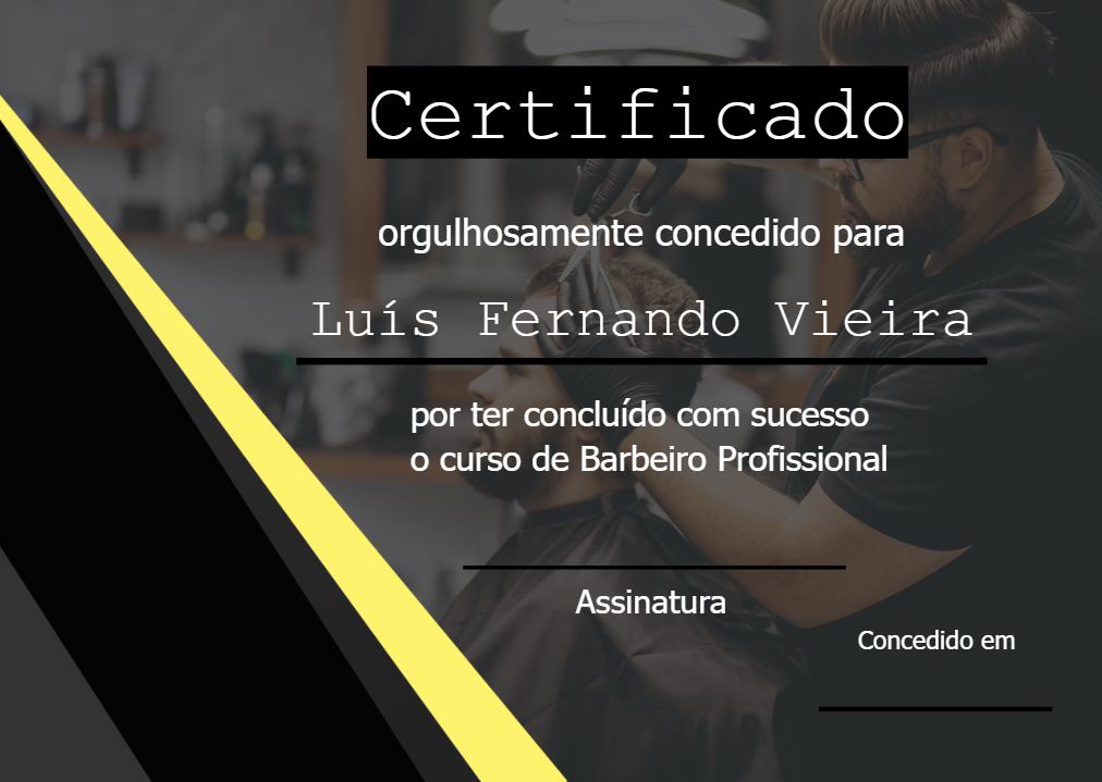 Certificado de Barbeiro Profissional para Editar Online Certificado de Barbeiro Profissional para Editar Online
