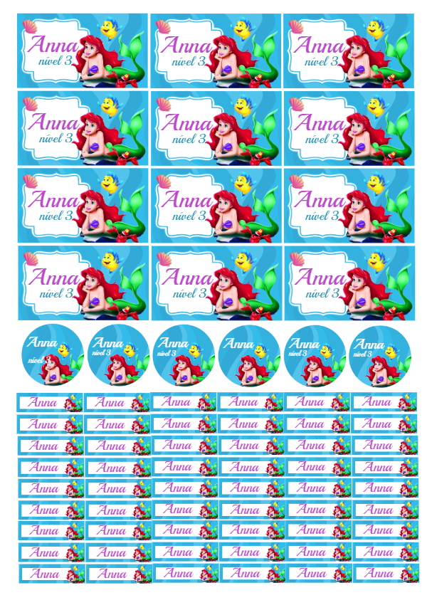 Etiqueta Escolar Pequena Sereia Ariel para Editar Online Etiqueta Escolar Pequena Sereia Ariel para Editar Online
