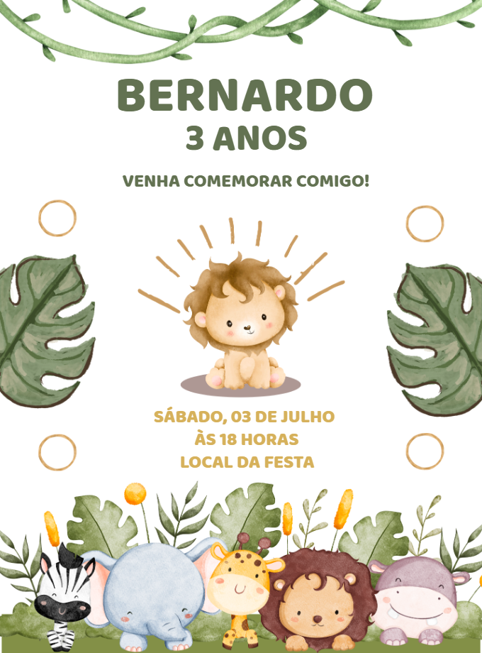 Convite Aniversário Safari Leãozinho para Editar Online Convite Aniversário Safari Leãozinho para Editar Online