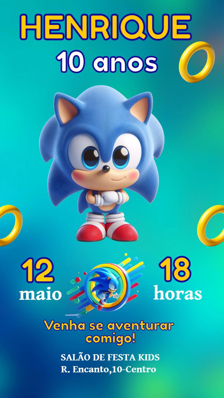 Convite de Aniversário Sonic Baby para Editar Online Convite de Aniversário Sonic Baby para Editar Online