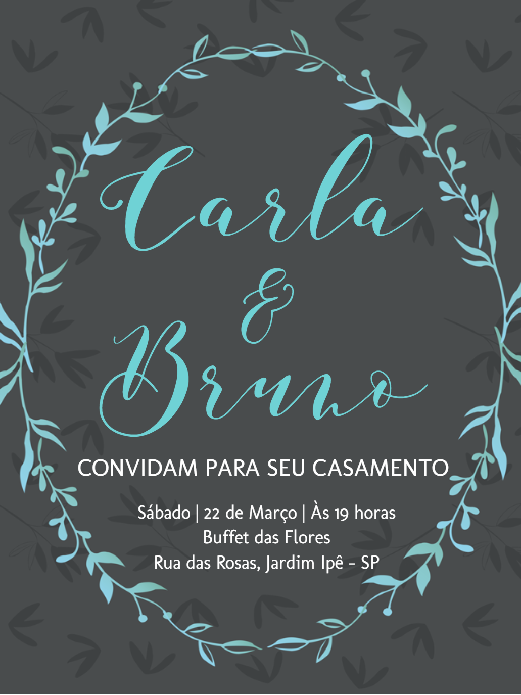 Convite de Casamento com Ramos Elegantes para Editar Online Convite de Casamento com Ramos Elegantes para Editar Online