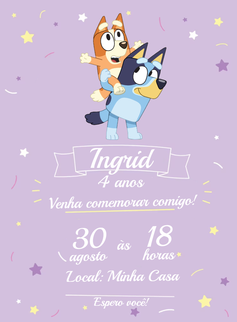 Convite de Aniversário Bluey e Bingo para Editar Online Convite de Aniversário Bluey e Bingo para Editar Online