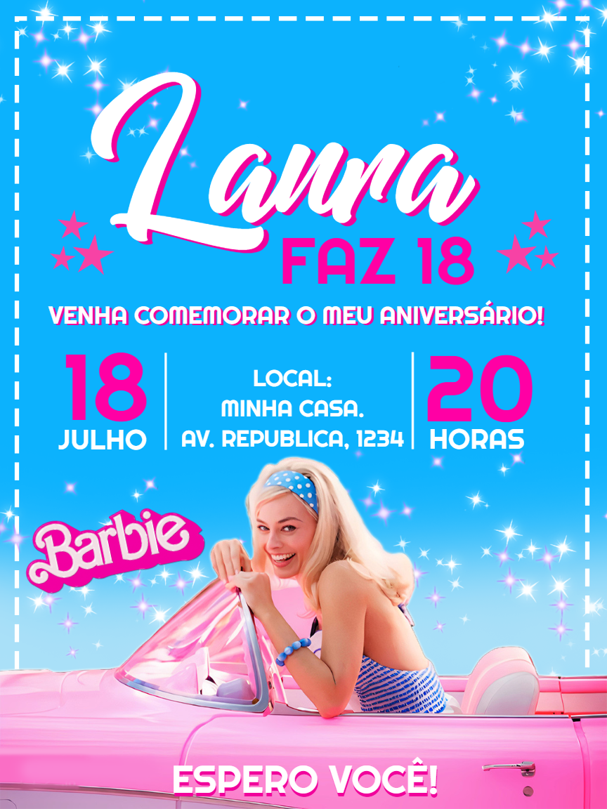 Convite de Aniversário Barbie Filme para Editar Online Convite de Aniversário Barbie Filme para Editar Online