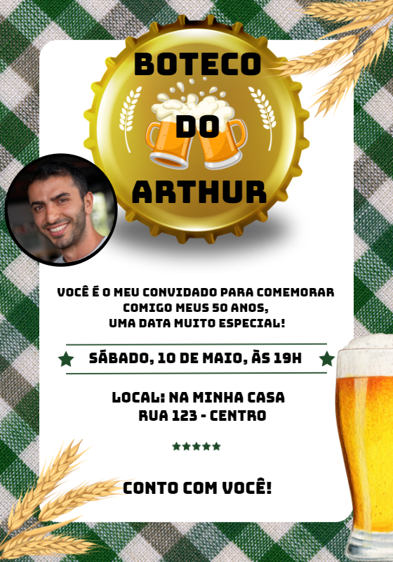 Convite Aniversário Boteco com Foto para Editar Online Convite Aniversário Boteco com Foto para Editar Online