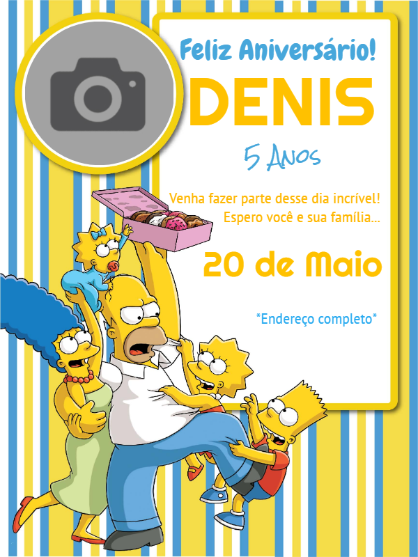 Convite de Aniversário Os Simpsons com Foto para Editar Online