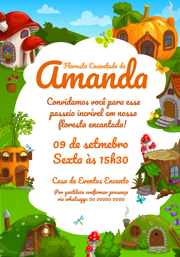 Convite de Aniversário Floresta Encantada para Editar Online Convite de Aniversário Floresta Encantada para Editar Online