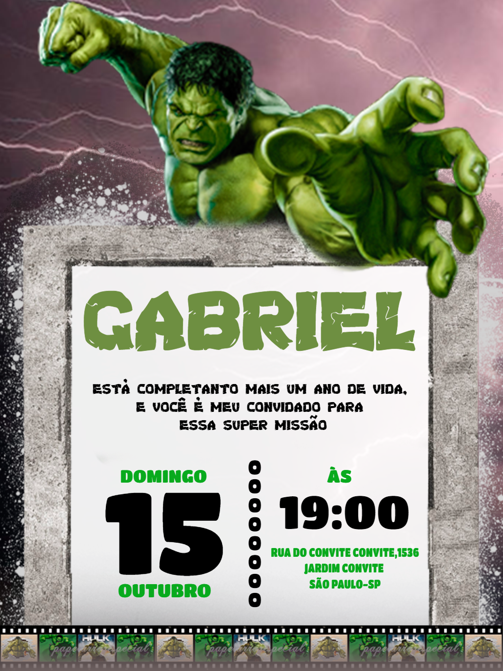 Convite de Aniversário Incrível Hulk para Editar Online Convite de Aniversário Incrível Hulk para Editar Online