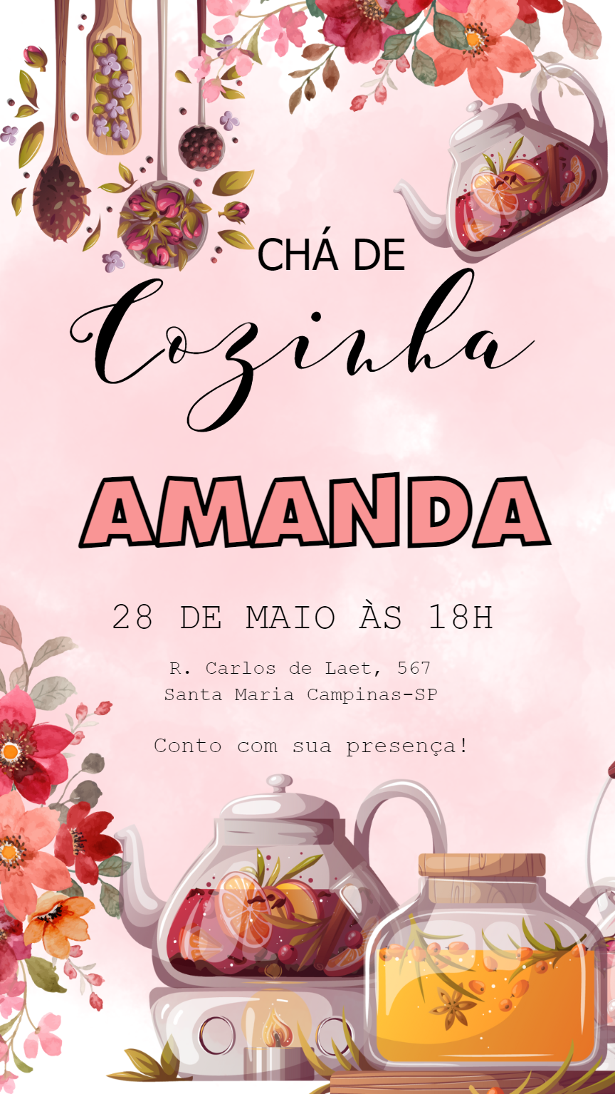 Convite Chá de Cozinha Aquarela Floral para Editar Online Convite Chá de Cozinha Aquarela Floral para Editar Online
