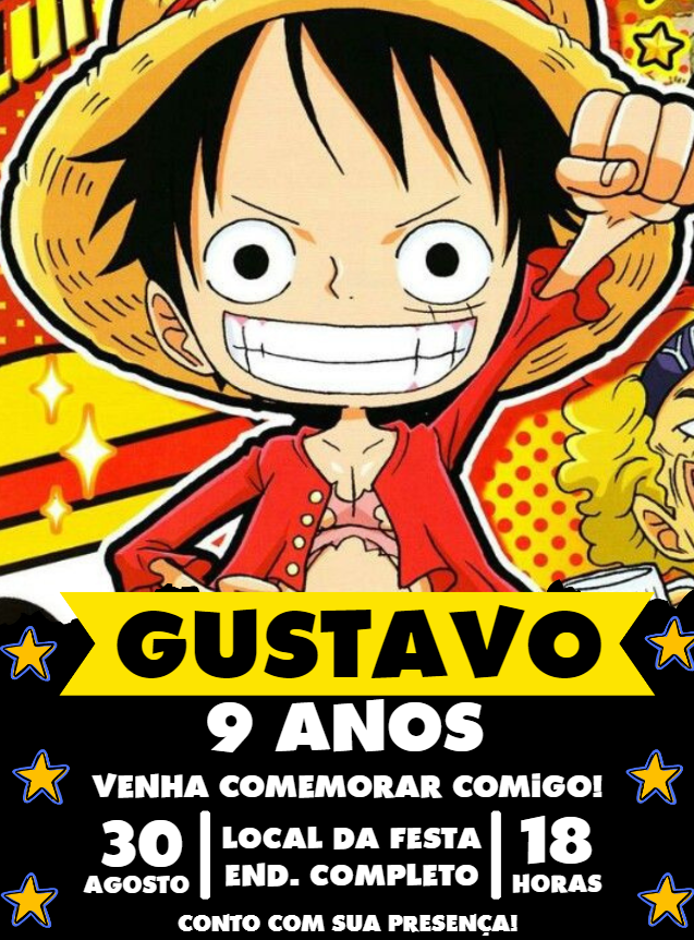 Convite de Aniversário Luffy One Piece para Editar Online Convite de Aniversário Luffy One Piece para Editar Online