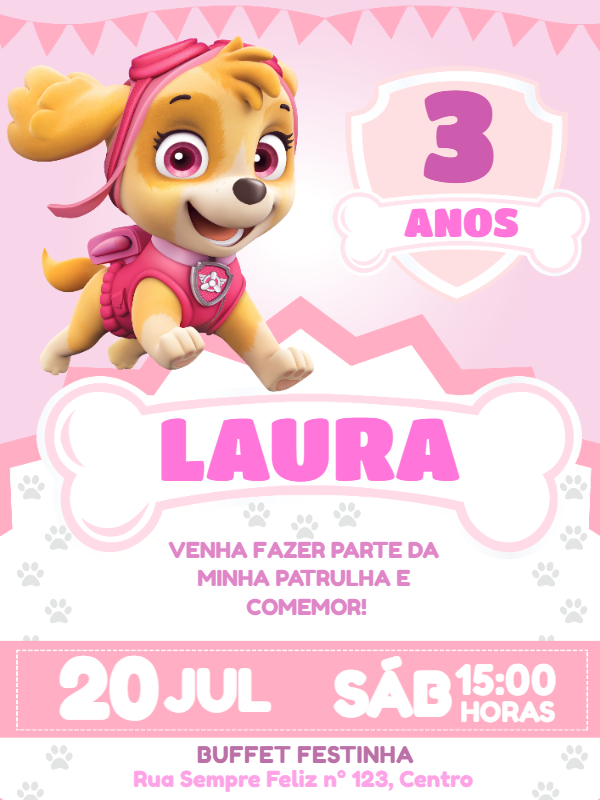 Convite Aniversário Skye Patrulha Canina para Editar Online Convite Aniversário Skye Patrulha Canina para Editar Online