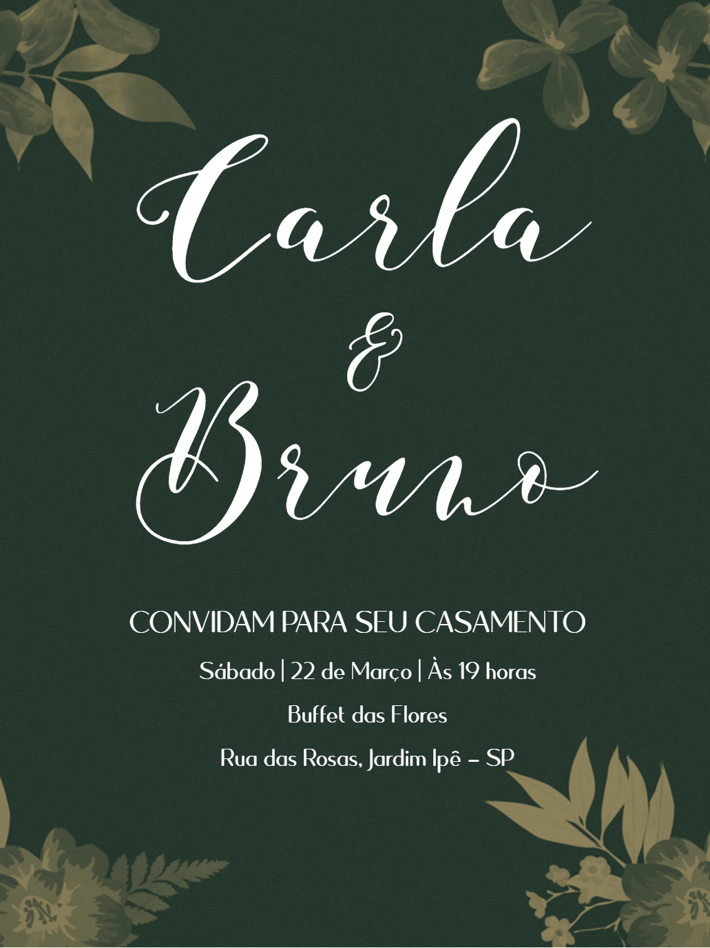 Convite de Casamento Folhagem Verde Elegante para Editar Online