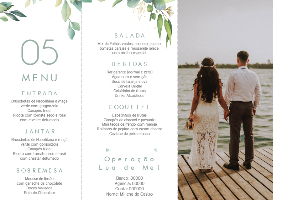 Menu de Casamento Floral com Foto para Editar Online Menu de Casamento Floral com Foto para Editar Online