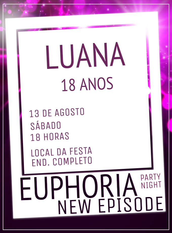 Convite Aniversário Tema Euphoria Roxo para Editar Online Convite Aniversário Tema Euphoria Roxo para Editar Online