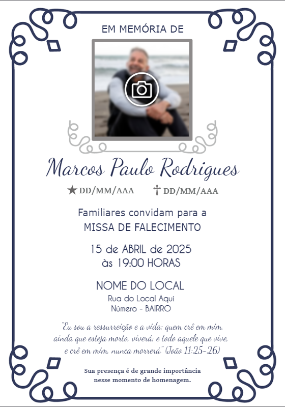 Convite Missa de Falecimento com Foto para Editar Online Convite Missa de Falecimento com Foto para Editar Online