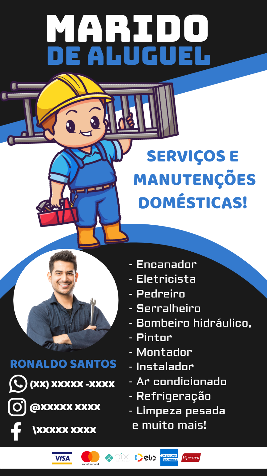 Cartão de Visita Marido de Aluguel para Editar Online Cartão de Visita Marido de Aluguel para Editar Online