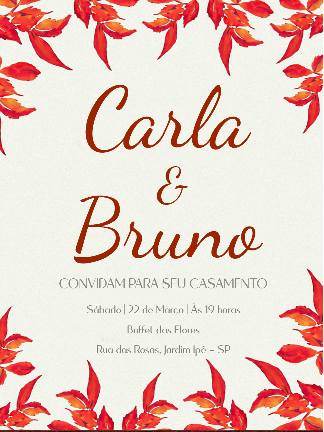 Convite de Casamento Floral Outonal para Editar Online Convite de Casamento Floral Outonal para Editar Online