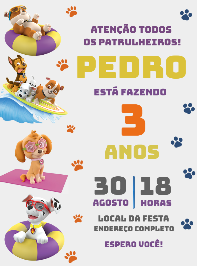 Convite Aniversário Patrulha Canina Pool Party para Editar Online Convite Aniversário Patrulha Canina Pool Party para Editar Online