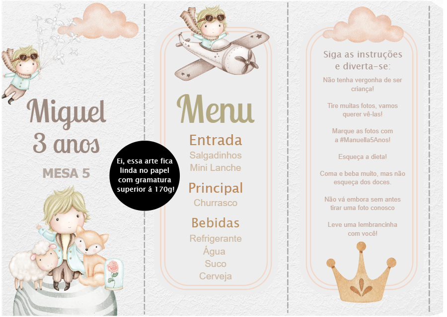 Menu Editável Aniversário Pequeno Príncipe Aquarela Menu Editável Aniversário Pequeno Príncipe Aquarela