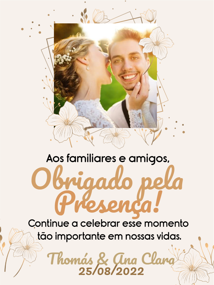 Cartão de Agradecimento Casamento com Foto para Editar Online Cartão de Agradecimento Casamento com Foto para Editar Online