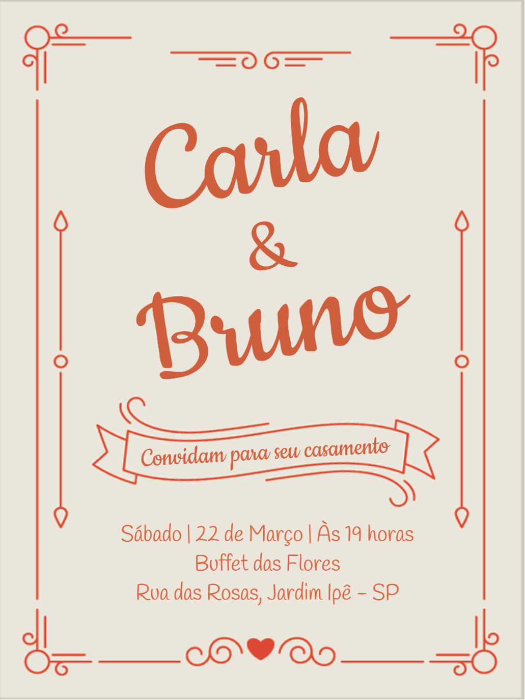 Convite de Casamento Romântico para Editar Online Convite de Casamento Romântico para Editar Online