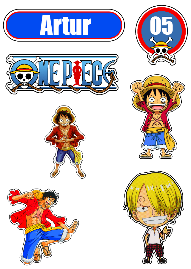 Topo de Bolo One Piece com Personagens para Editar Online Topo de Bolo One Piece com Personagens para Editar Online