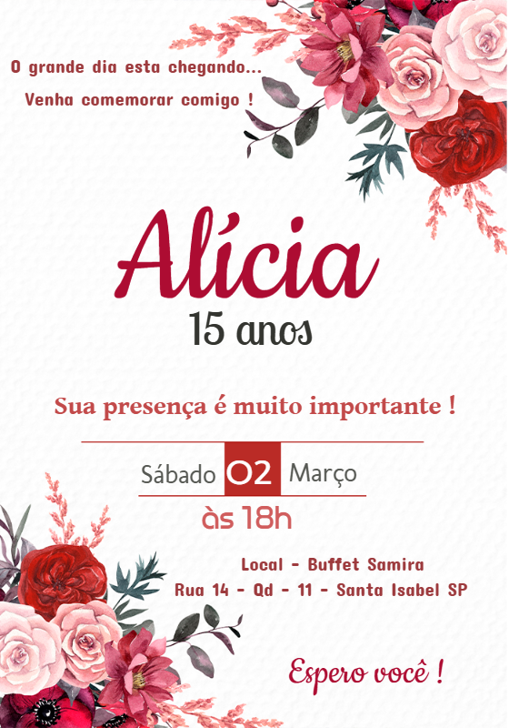 Convite 15 anos Floral Marsala para Editar Online Convite 15 anos Floral Marsala para Editar Online