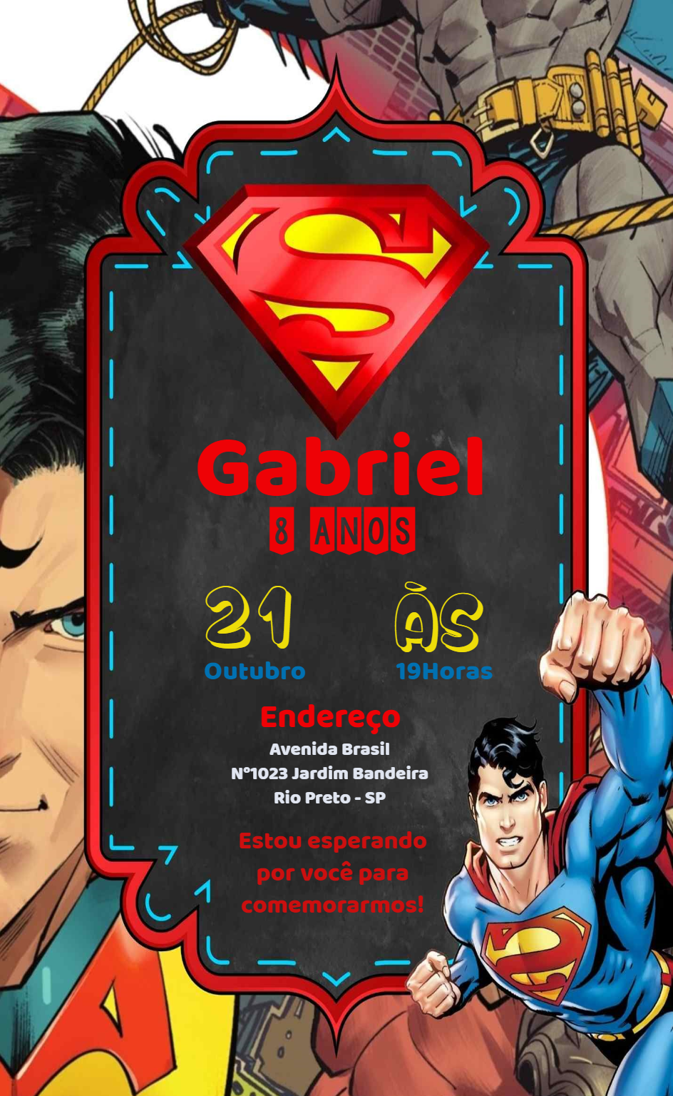 Convite de Aniversário Super Homem para Editar Online Convite de Aniversário Super Homem para Editar Online