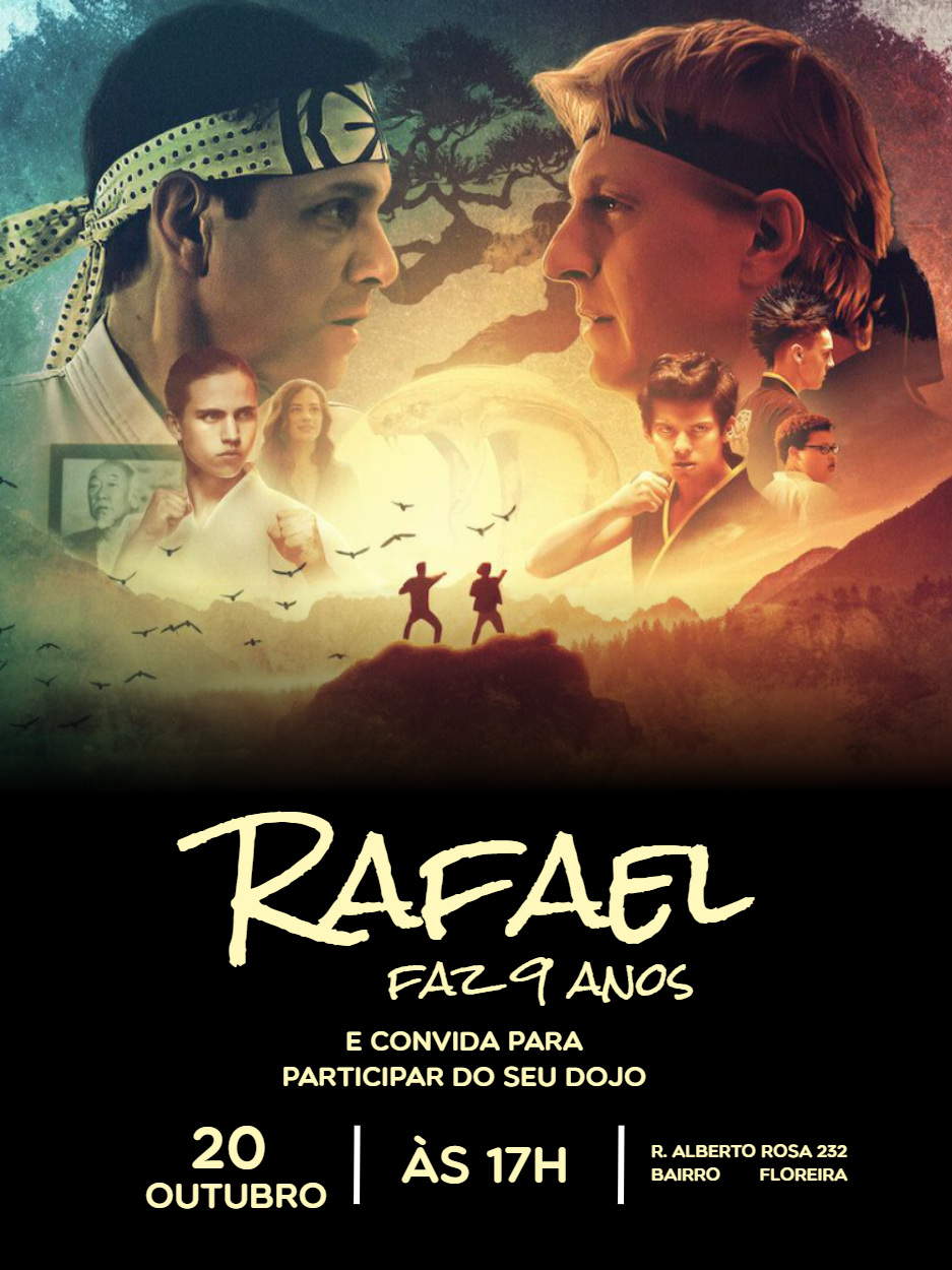 Convite de Aniversário Cobra Kai com Personagens para Editar Convite de Aniversário Cobra Kai com Personagens para Editar