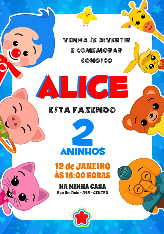 Convite de Aniversário Plim Plim e Turma para Editar Online Convite de Aniversário Plim Plim e Turma para Editar Online