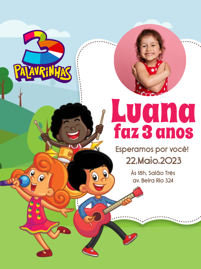 Convite Aniversário 3 Palavrinhas com Foto para Editar Online Convite Aniversário 3 Palavrinhas com Foto para Editar Online