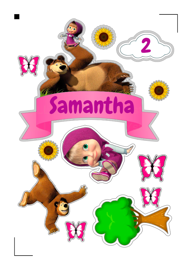 Topo de Bolo Masha e o Urso Editável para Imprimir Topo de Bolo Masha e o Urso Editável para Imprimir