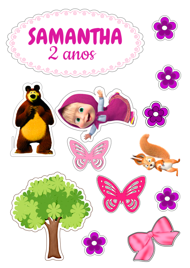 Topo de Bolo Masha e o Urso com Elementos para Editar Online Topo de Bolo Masha e o Urso com Elementos para Editar Online