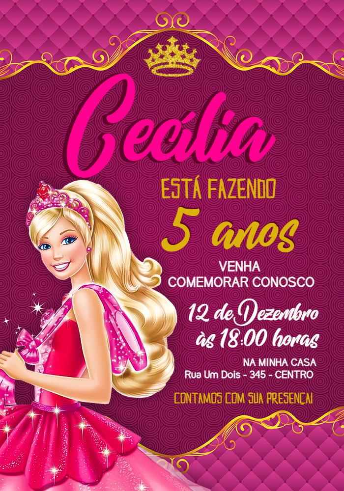 Convite Aniversário Barbie Princesa para Editar Online Convite Aniversário Barbie Princesa para Editar Online