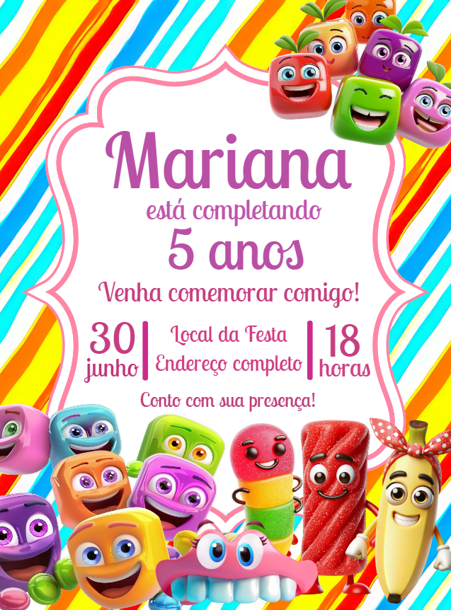 Convite Aniversário Tema Balas Fini para Editar Online Convite Aniversário Tema Balas Fini para Editar Online
