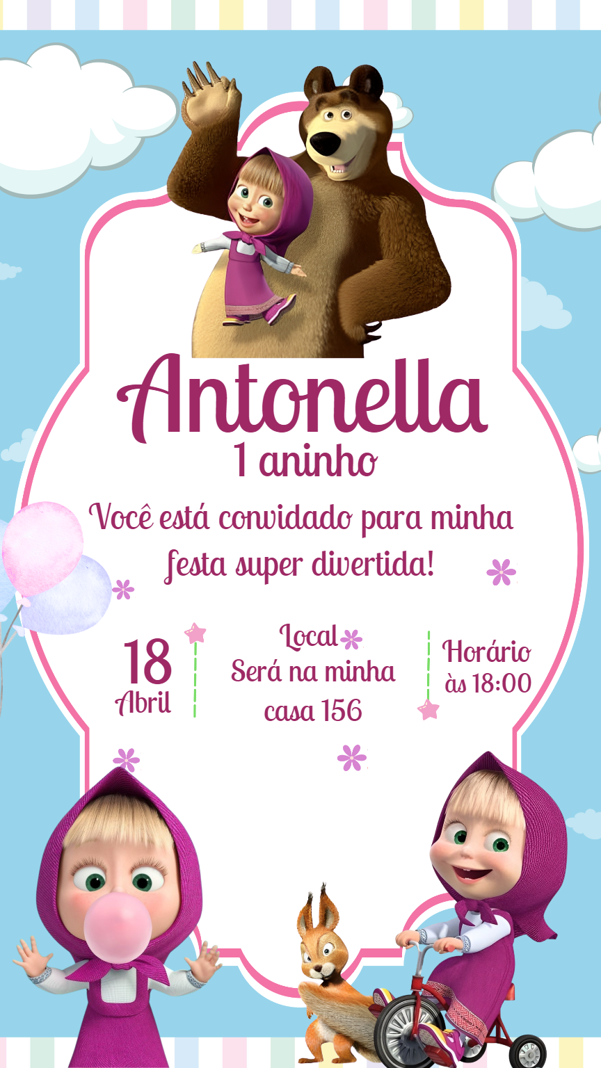 Convite Aniversário Masha e o Urso para Editar Online Convite Aniversário Masha e o Urso para Editar Online