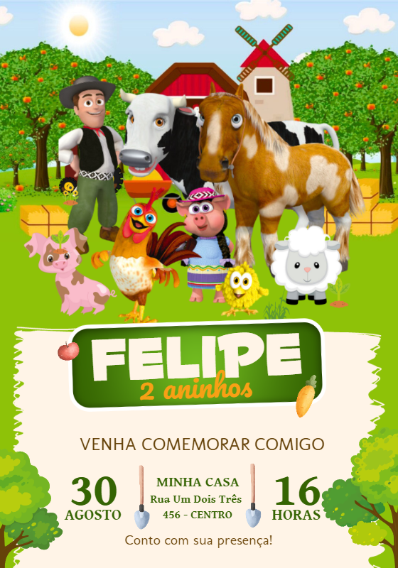 Convite Aniversário Fazendinha do Zenon com Personagens para Editar Convite Aniversário Fazendinha do Zenon com Personagens para Editar