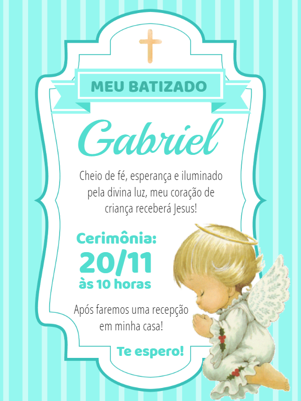 Convite de Batizado Anjinho Azul para Editar e Imprimir Convite de Batizado Anjinho Azul para Editar e Imprimir