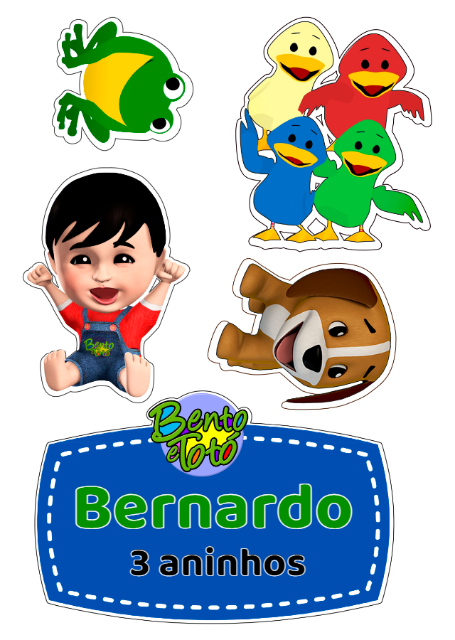 Topo de Bolo Bento e Totó com Personagens para Editar Online Topo de Bolo Bento e Totó com Personagens para Editar Online