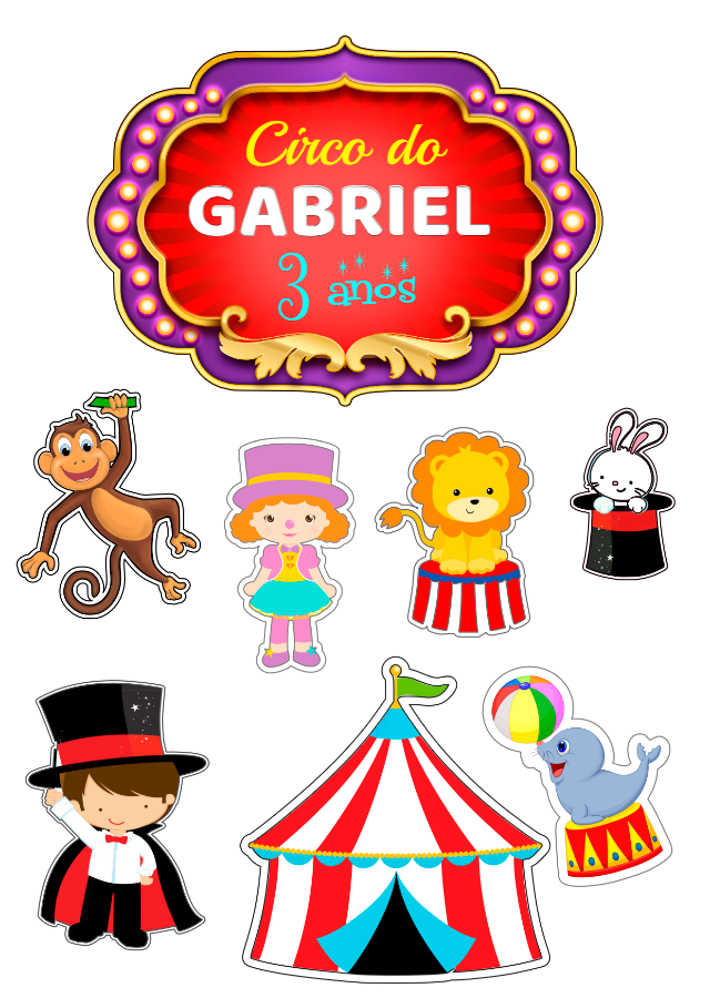 Topo de Bolo Circo com Personagens para Editar Online Topo de Bolo Circo com Personagens para Editar Online