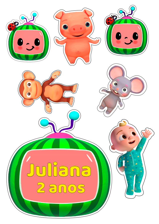 Topo de Bolo Cocomelon com Personagens para Editar e Imprimir Topo de Bolo Cocomelon com Personagens para Editar e Imprimir