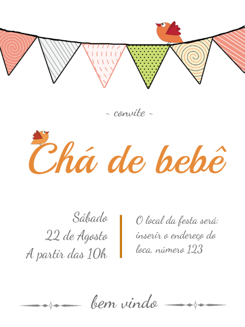 Convite Chá de Bebê com Bandeirinhas para Editar Online